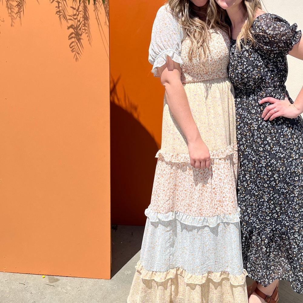 Orange Greek blue and white maxi dress